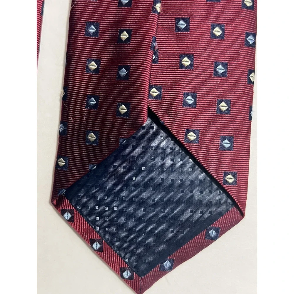 Vintage Yves Saint Laurent Mens Silk Tie Burgundy Red Geometric 100% Silk Italy